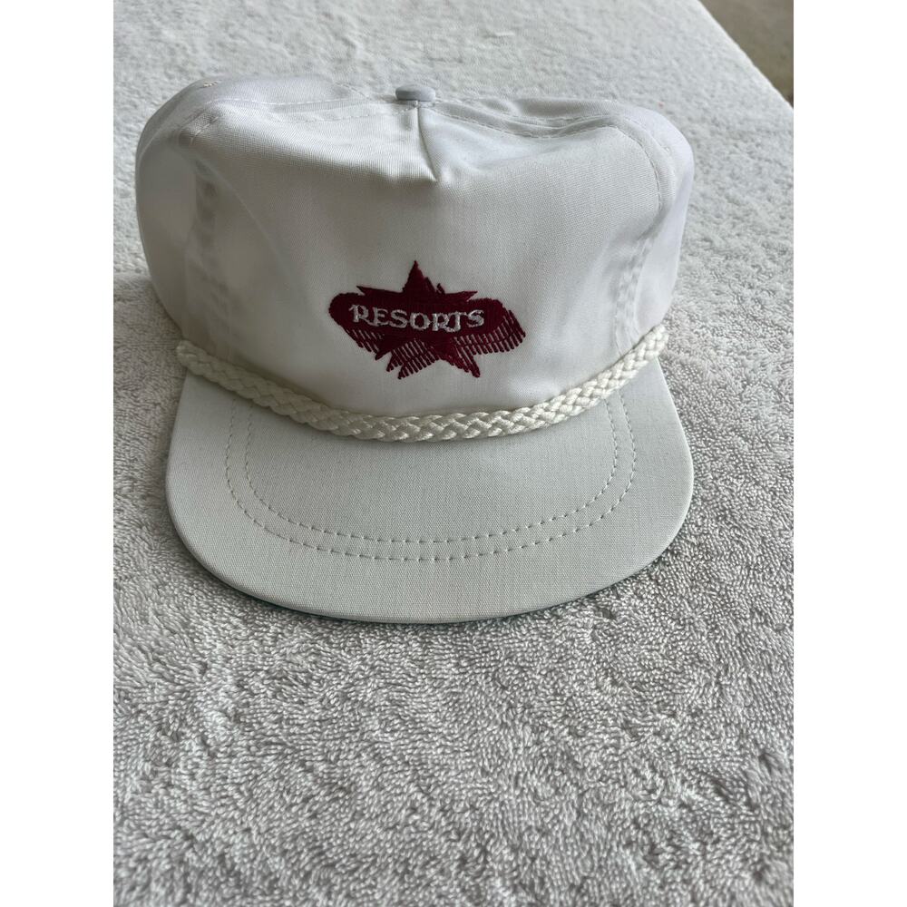 Vintage NOS Resorts casino snap back hat-White with maroon lettering